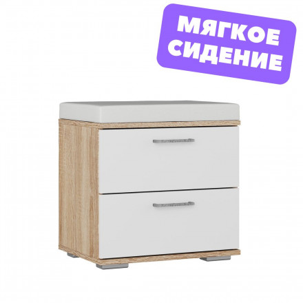 Современная мебель пуфик в прихожую мягкий с ящиком | Банкетка с сиденьем | Тумба ТПр-13 ЛАЙТ ЛДСП белый / дуб сонома / basel white, купить недорого в фирменном салоне магазине «Моя Мебель», всего за 7 790 руб.