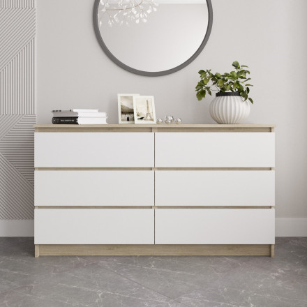 Современная мебель Широкий комод под ТВ как ИКЕА МАЛЬМ (IKEA MALM) 6 ящиков МК 1380.6 (МП/3) сонома / белый МС мори, купить недорого в фирменном салоне магазине «Моя Мебель», всего за 13 910 руб.