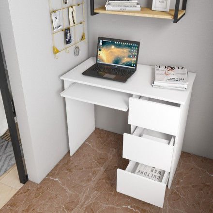 Современная мебель белый письменный стол с ящиками для школьника с полкой и тумбой аналог ИКЕА ЭЙЛЕР (IKEA EJLER) МС-6 правый (МП/3) МС мори, купить недорого в фирменном салоне магазине «Моя Мебель», всего за 7 200 руб.