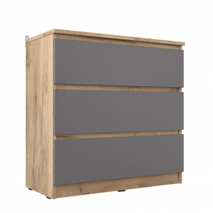 Современная мебель Недорогой узкий комод с 3 ящиками как IKEA SKANEVIK К-32 СИТИ Графит / дуб Крафт золотой, купить недорого в фирменном салоне магазине «Моя Мебель», всего за 6 490 руб.