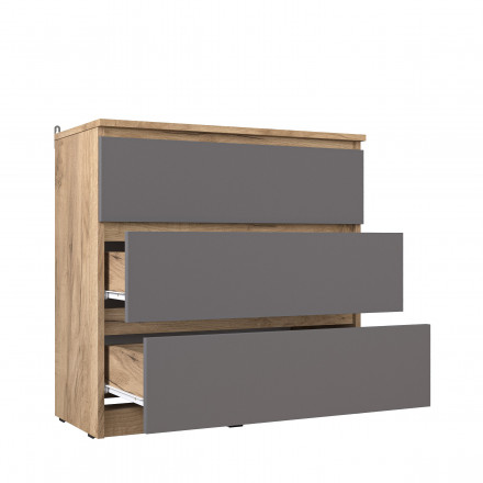 Современная мебель Недорогой узкий комод с 3 ящиками как IKEA SKANEVIK К-32 СИТИ Графит / дуб Крафт золотой, купить недорого в фирменном салоне магазине «Моя Мебель», всего за 6 490 руб.