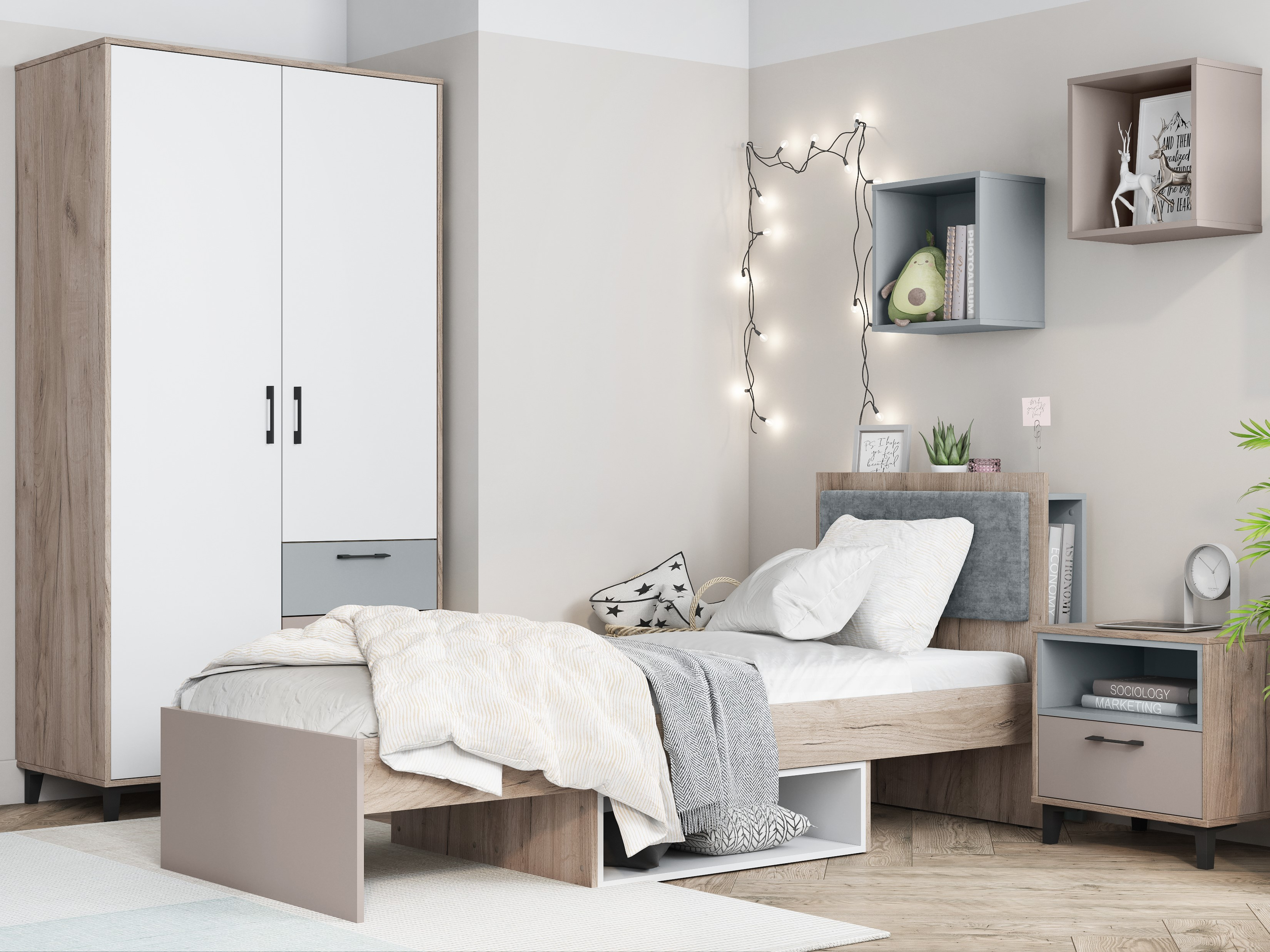 Каталог детской мебели для школьника 'КРАФТ'. Вид на шкаф и кровать.