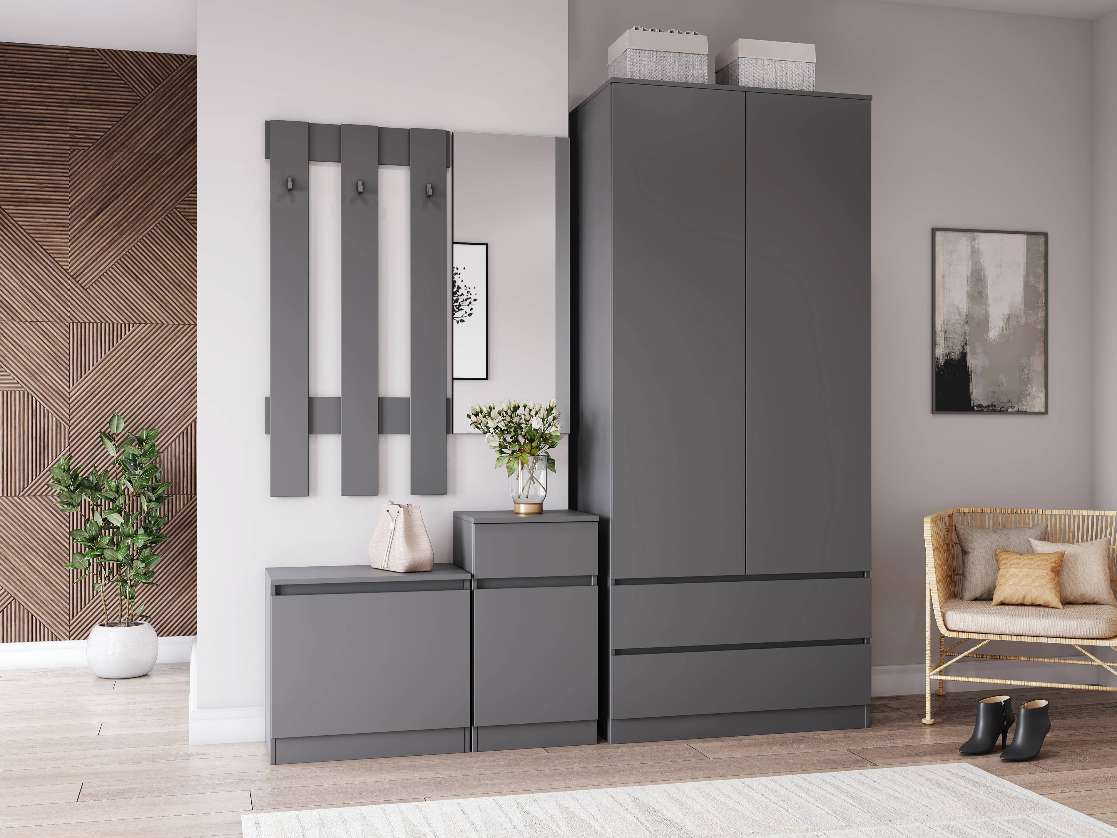 Недорогая узкая модульная мебель в прихожую в цвете графит 'МОРИ' в салонах 'Моя Мебель' и на сайте m-m-mebel.ru